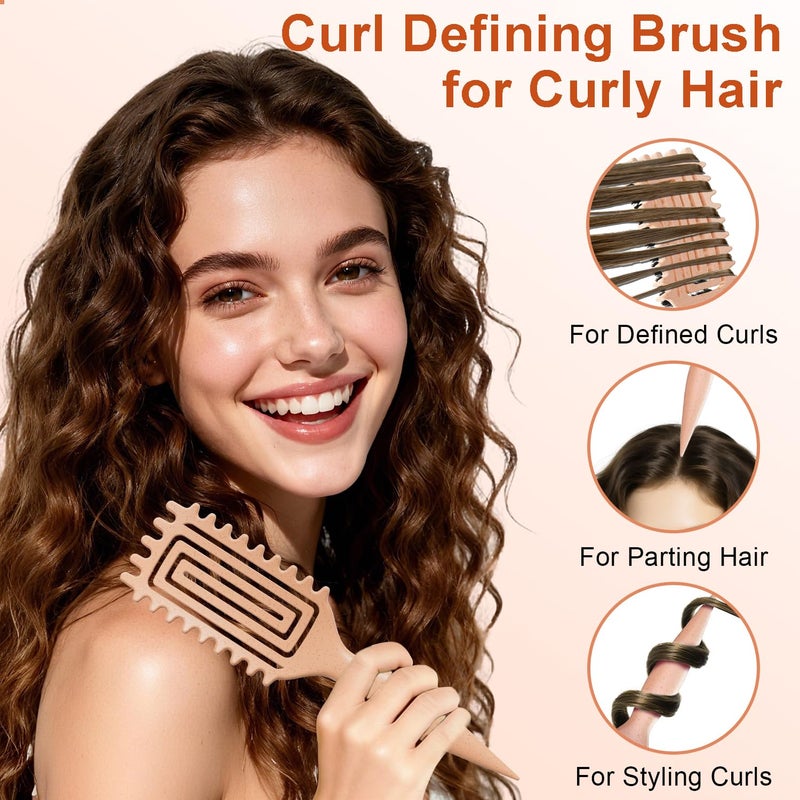 Weldilgit Curly Hair Brush, Curl Defining Brush with Soft Boar Bristles Detangling Tangled Glides, Wide-Teeth Design Effortlessly Shaping & Defining Curls, Curling Definer for Wet & Dry Hair (Beige) - Image 3